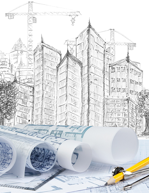 sketching of modern building construction and plan document